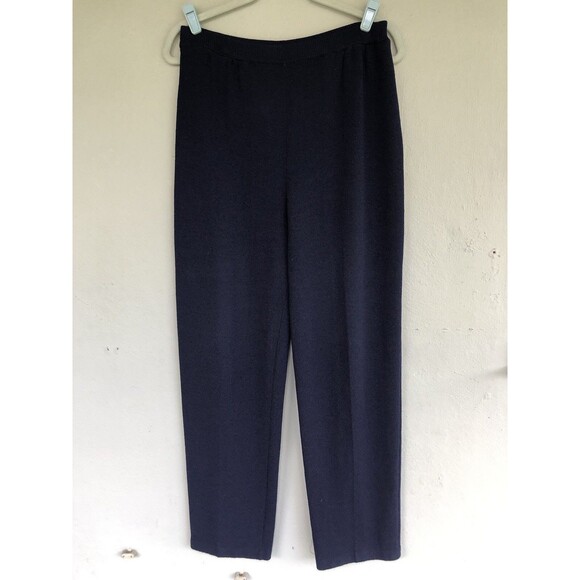 ST. JOHN Basics Santana Knit Pants Women 10 Wool Blend Navy Blue PullOn Straight - Picture 1 of 15